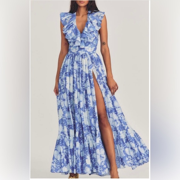 *Worn once* LoveShackFancy Marinette Dress in Salty Sea Blue & White, Size 8 - Picture 7 of 8